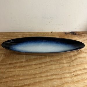 Vintage Peter Pots Signed Pottery Blue MCM Oblong Dish Bowl